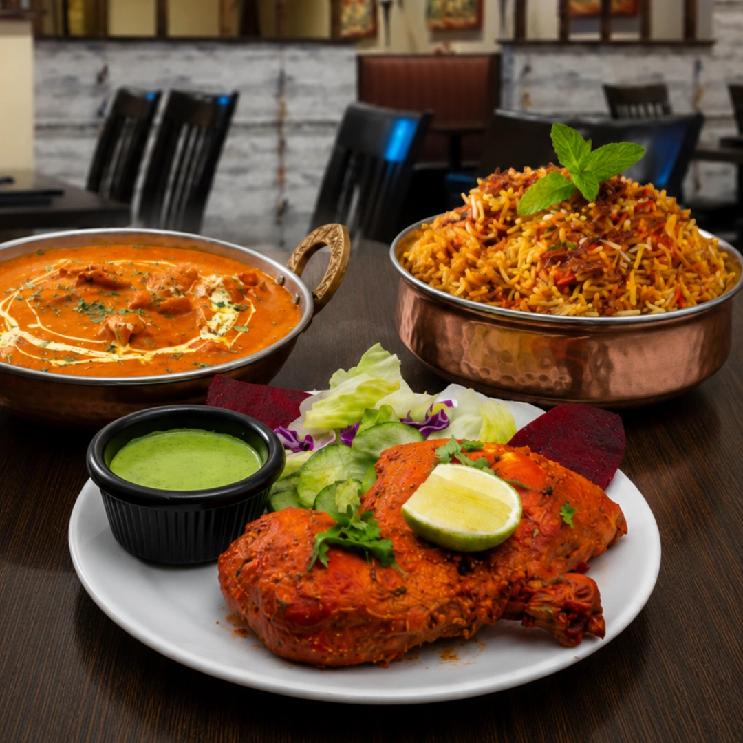 Butter chicken, biryani and tandoori chicken at The Bombay Grill Milton